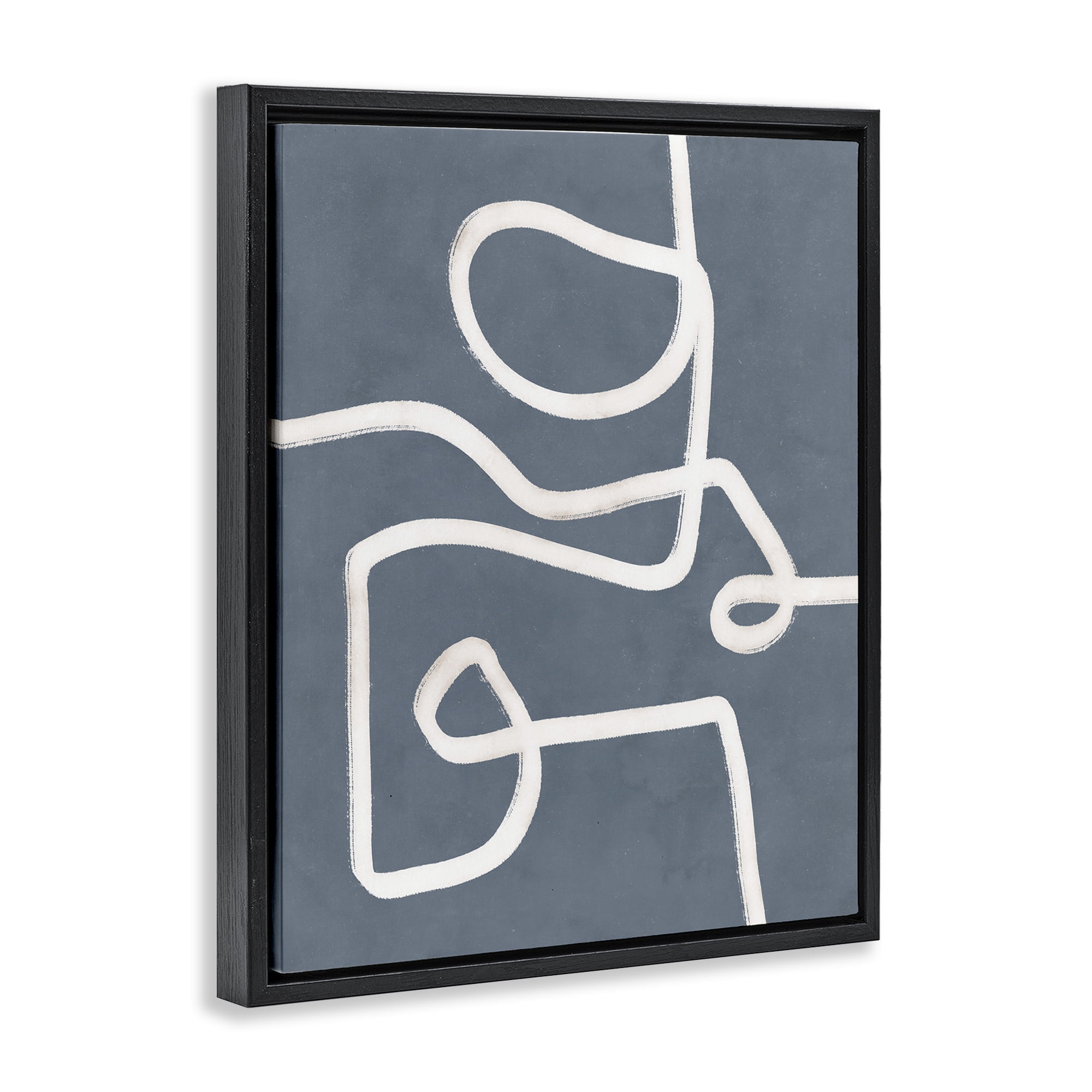 Stupell Industries Free Line on Blue Abstract Painting Black Floater Framed Canvas Art Print Wall Art, 17 x 21