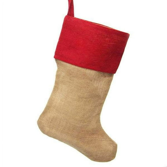 Burlap Natural Christmas Stocking with Red Cuff, 24-Inch