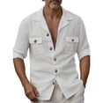 thumbnail image 1 of Blusa y camisa de manga larga con cuello vuelto para hombre, informal, a la moda, con botones, color liso, manga larga, cuello alto, blusa, camisa para hombre, tops de poliéster, 1 of 4