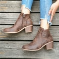 thumbnail image 3 of Women's Hollow Out Ankle Boots Chunky Mid Heel Slip On Chelsea Booties Lightweight Dress Shoes with Side Zipper Brown Size 9.5, 3 of 7