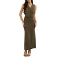 thumbnail image 2 of INSPIRE CHIC Summer 2 Piece Skirt Sets for Women V Neck Vest Tops Midi Skirts Dressy Casual Elegant Outfits S Brown, 2 of 6