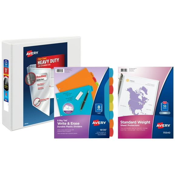 Avery 2" Ring Binder, 8 Tab Dividers, Sheet Protectors, Set (01685)
