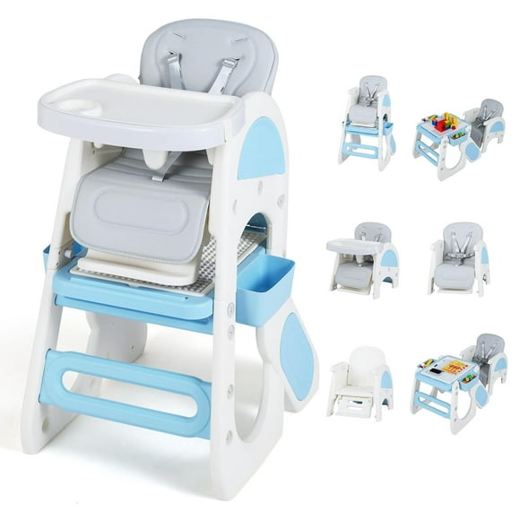 INFANS 8 in 1 Baby High Chair, Converts to Kids Table and Chair Set, with Drawing Whiteboard Building Block Tabletop, Suitable for Dinning Studying Playing