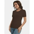 thumbnail image 2 of Women's Crew Neck Ribbed Fitted Shirt Basic Short Sleeves Summer T Shirt Tops, 2 of 7