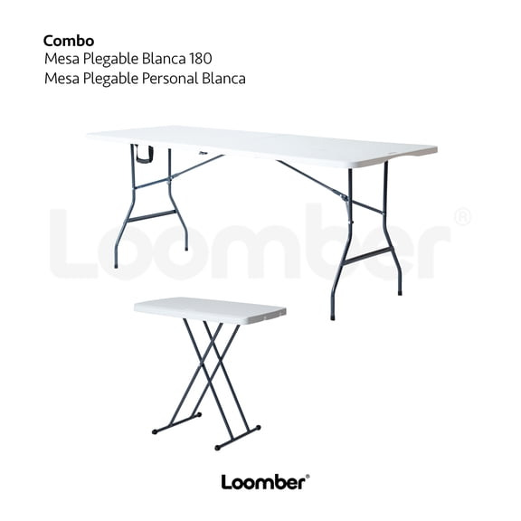 Mesa Plegable Blanca 180 cm + Mesa Plegable Personal LOOMBER