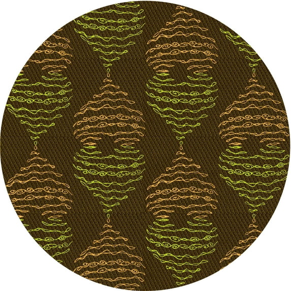 Ahgly Company Machine Washable Indoor Round Transitional Dark Yellow Green Area Rugs, 8' Round