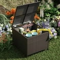 thumbnail image 5 of Outdoor Storage Box with 2 Wheels & Handle- UV Resistant Flip-Top PE Rattan Waterproof Deck Box Large Deck Box Waterproof PE Rattan Outdoor Storage Box with Handles and Wheels, Storage Bin for Patio C, 5 of 9
