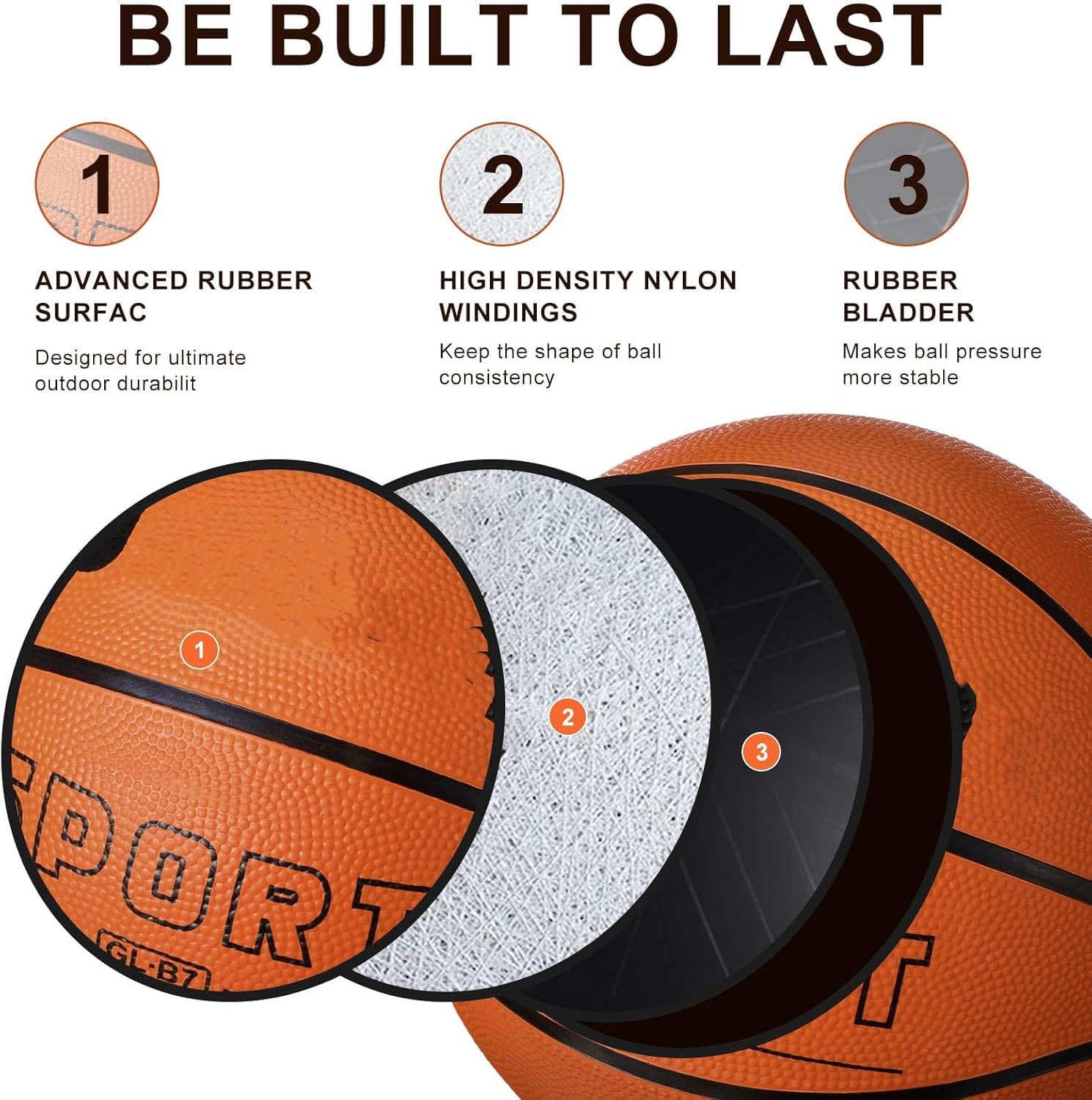 Rubber Training Basketball with Pump Street Ball for Indoor and Outdoor Game Gym Training Competition