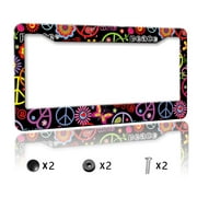 Hippie with Peace Symbol License Plate Frames Personalized License Plate Frames Cover Aluminum Anti-Rust Metal Car Plates Tag Car Decoration Accessory for Men Women, 12.2" x 6.2"