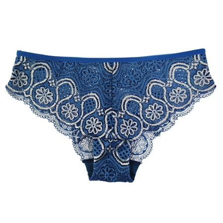 

Women s Sexy Lace Trim Panties See Through Hollow Pattern Mesh Flirt Underwear Blue L