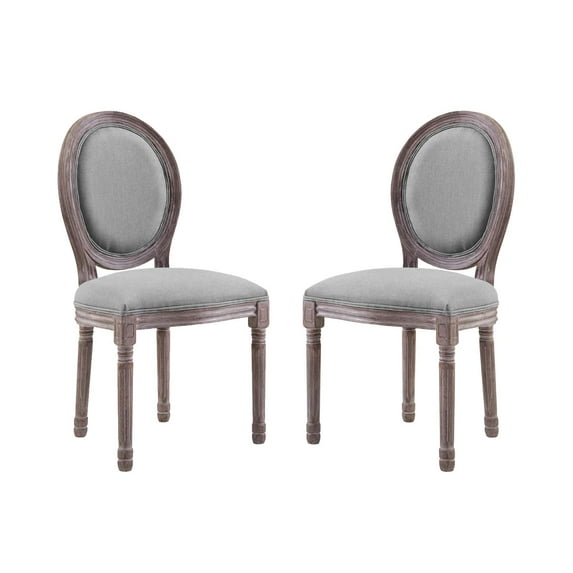 Industrial Country Cottage Farm Beach House Dining Kitchen Room Side Chair, Set of Two, Fabric Wood, Light Grey Gray
