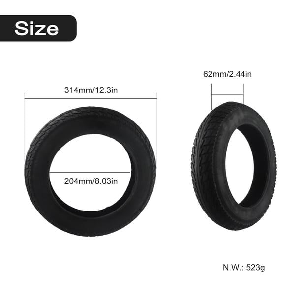 Pneu Vélo 12 62-203 – Caoutchouc Résistant – Compatible Vélos Électriques Et Motos – Noir 12½ X 2¼