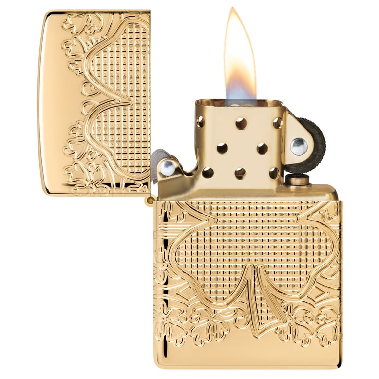 Zippo Lucky Clover Design Armor High Polish Gold Plate Pocket