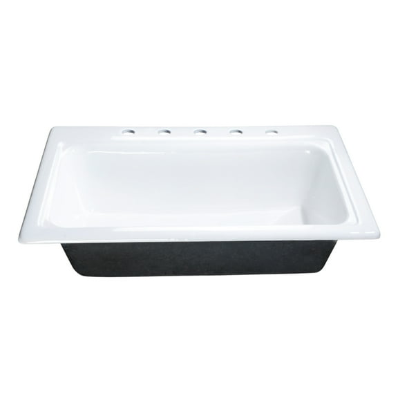Kingston Brass GT332295 Towne 33-Inch Cast Iron Self-Rimming Single Bowl Drop-In Kitchen Sink (5-Hole) in White