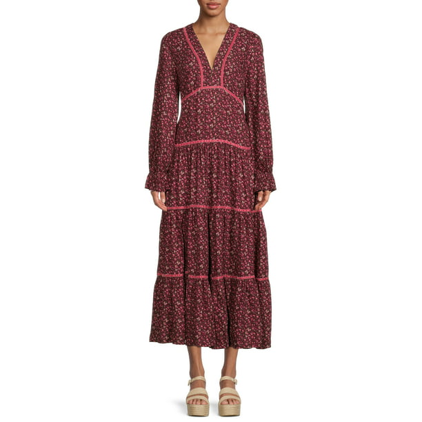 Time and Tru Women's Long Sleeve Peasant Dress - Walmart.com
