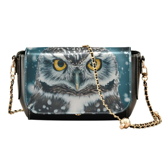 PU Leather Crossbody Bag for Women Ladies Chic Shoulder Bags Crossbody Purse Multi-Pocket Handbag for Work, Travel, Shopping Owl with Piercing Yellow Eyes