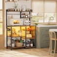 thumbnail image 2 of Bakers Rack with Power Outlet and LED Light, 6-Tier Microwave Stand Storage with Wire Basket, Coffee Bar Cabinet with 10 Hooks, Kitchen Island Table for Spices, Pots, Pans, Brown, 2 of 7