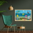 thumbnail image 2 of Animal Wall Art with Frame, Funny Sea Animals Underwater Ocean View Sail Boat Palm Trees Cartoon Art, Printed Fabric Poster for Bathroom Living Room, 35" x 23", Multicolor, by Ambesonne, 2 of 2