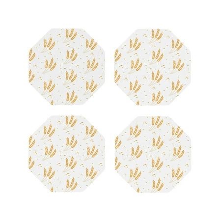 

Fuzoiu Wheat Print Leather Coasters Set Drink Coasters Set of 4 for Tabletop Protection Durable PVC Coasters Home Décor and Housewarming Gift-Octagon