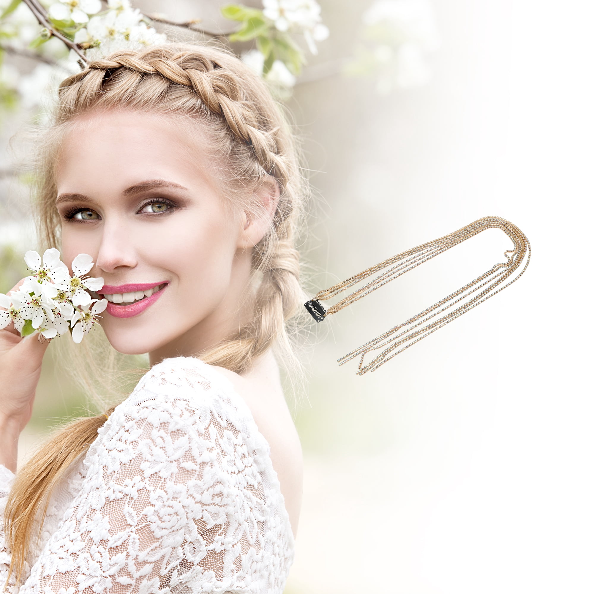 Unique Bargains Colorful Rhinestone Braided Hair Chain 1 Pc Delicate Gold Tone