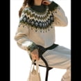 thumbnail image 3 of Suéter de Larga con Cuello Redondo para Mujer, Suéter Informal Estampado, Camisetas de Otoño 2025. Verde y XXXL, 3 of 8