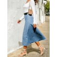 thumbnail image 4 of Light Wash Denim A-Line Midi Skirt High Waist Flared Casual, 4 of 26
