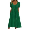 thumbnail image 2 of Patlollav Summer Dress for Women's Solid Color Button Short Sleeve Round Neck Pocket Dresses, 2 of 6