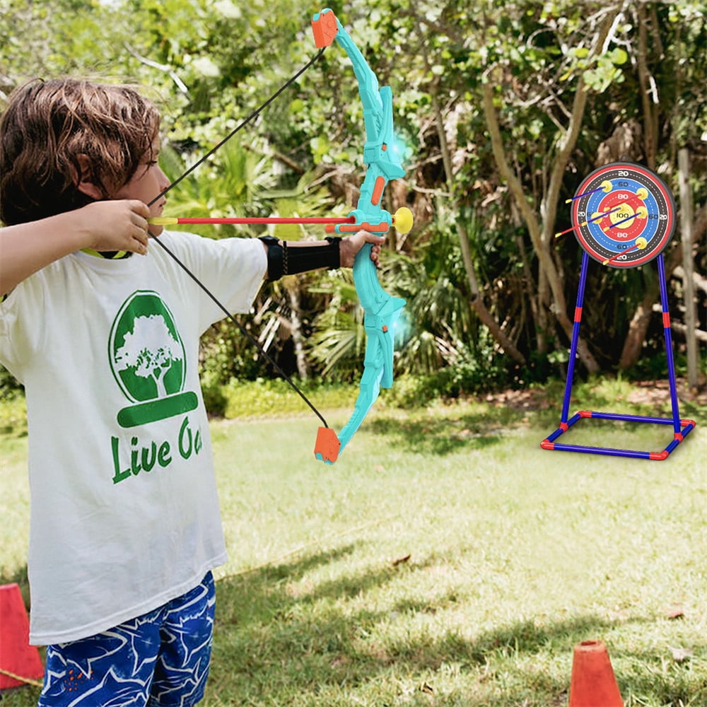 Growsly 2 Bow and Arrow, Kids Archery Set with LED Flash Lights Includes 14 Suction Cups Arrows and Target, Outdoor Toys Gifts for Age 4 5 6 7 8-12 Year Old Boys Girls, Green and Purple