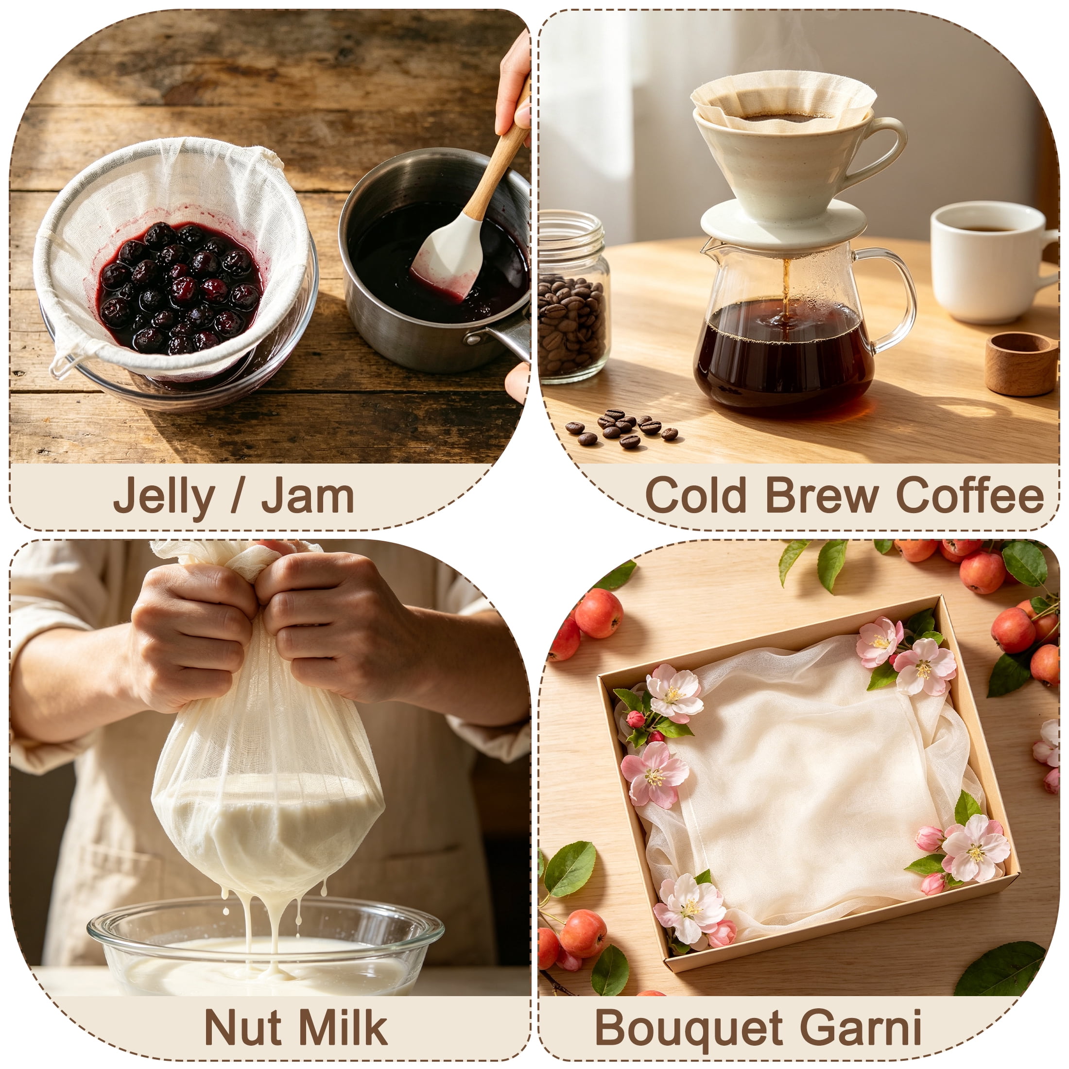 GARITIN Cheesecloth, 12 Pack Reusable Unbleached Cotton Muslin Cloth 20x20 Inch, Food Strainer Cloth for Cooking Nut Milk & Cheese Making