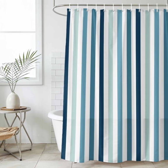 Teal Blue Stripe Waterproof Fabric Shower Curtain,Ombre Geometric Aqua Vertical Striped Waterproof Fabric Shower Curtain for Bathroom Curtains Bathtubs Shower Curtains with 12 Hooks Standard 60x72