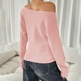 thumbnail image 5 of FRSASU Womens Boat Neck Sweaters Solid Color Long Sleeve off Shoulder Winter Loose Knit Pullover Tops Pink, 5 of 9