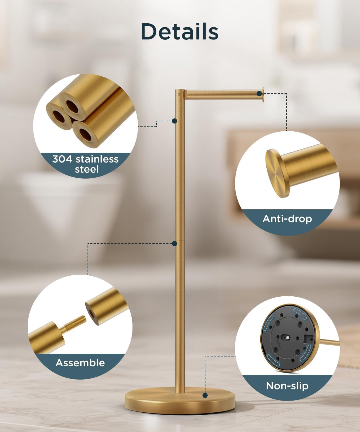 Toilet Paper Holder Stand, Modern Freestanding Tissue Roll Holder for Bathroom, Durable SUS 304 Stainless Steel and Weighted Base Toilet Paper Stand, Storage for 4 Rolls, Oil Rubbed Bronze