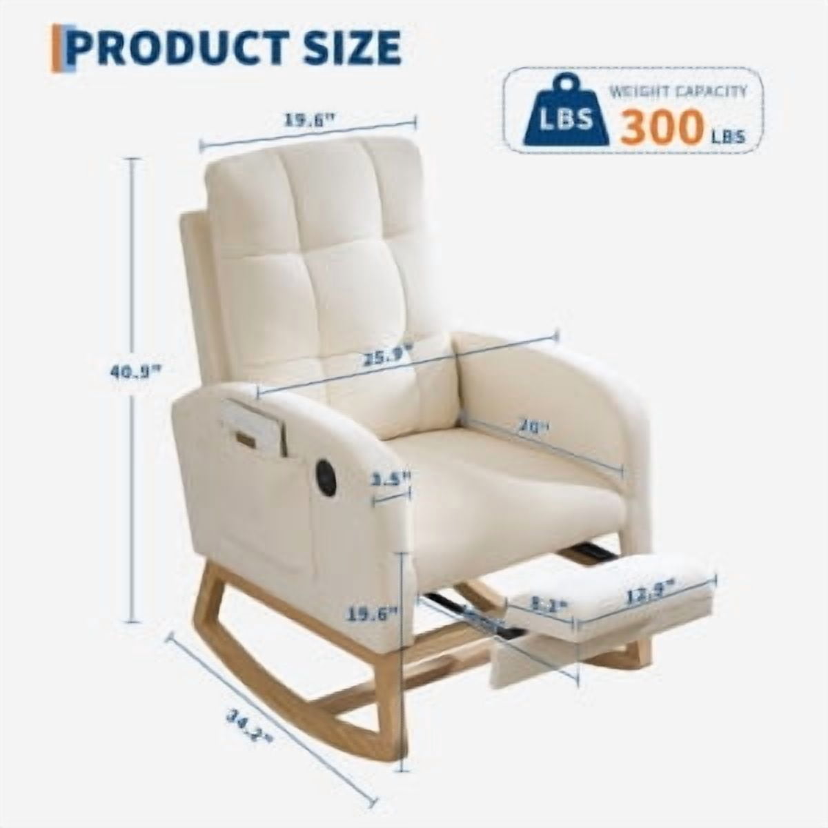 Huisuilinss Rocking Chair Nursery with Foot Rest,Nursery Rocking Chairs, Teddy Nursing Glider Rocker Chair,Modern Rocking Armchair with High Back for Nursery, Living Room, Bedroom\