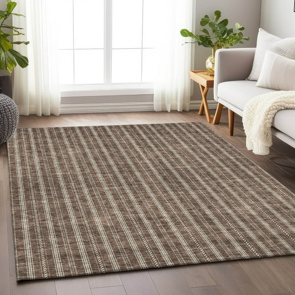 Addison Rugs Chantille Indoor/Outdoor Transitional Stripes Brown Washable Rectangle Rug, 3' x 5'