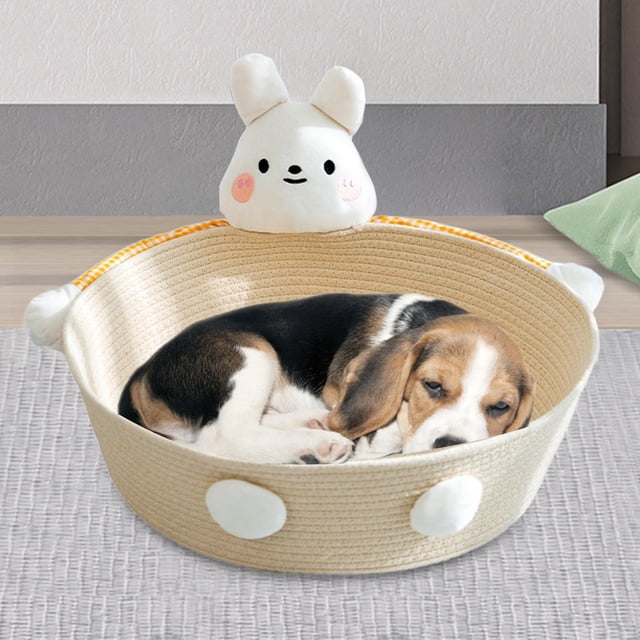 Cama para Gatos con Cuerda de Algodón, Cesta Tejida para Cama de Gato, Cómoda Y Cálida Tabla para Rascar, Casa para Gatos, Cama para Perros Pequeños P Conejo L