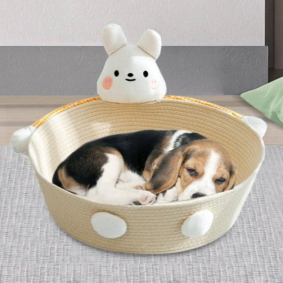 Cama para gatos con cuerda de algodón, Casa, Cesta de juguetes para mascotas, Cama tejida para sala de estar, Nido para gatos, Cama para perros, Conej Conejo L