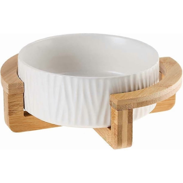 Green 5 inch Ceramic Cat Bowl with Wood Stand No Spill Pet Food Water Feeder Cats Small Dogs