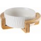 thumbnail image 1 of Green 5 inch Ceramic Cat Bowl with Wood Stand No Spill Pet Food Water Feeder Cats Small Dogs, 1 of 4