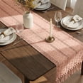 thumbnail image 6 of Macrame Boho Table Runner 72 Inches Long Farmhouse Woven Cotton Home Decor for Dining Room Table Kitchen Island Buffet Console Bridal Shower Party Rustic Farmhouse Kitchen Decor - 12x72 Inch（Pink）, 6 of 8