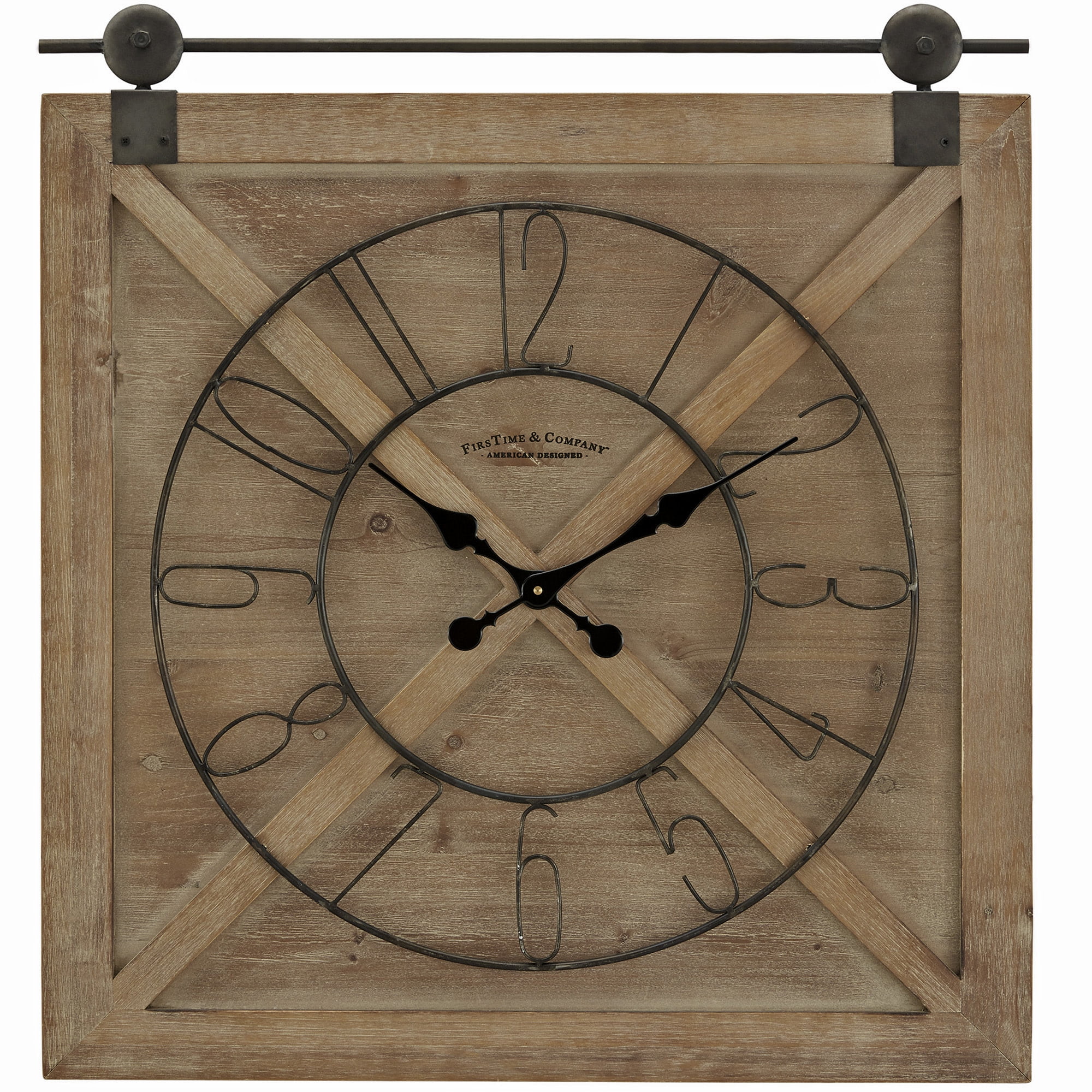FirsTime & Co. Brown Farmstead Barn Door Wall Clock, Farmhouse, Analog, 27 x 2 x 29 in