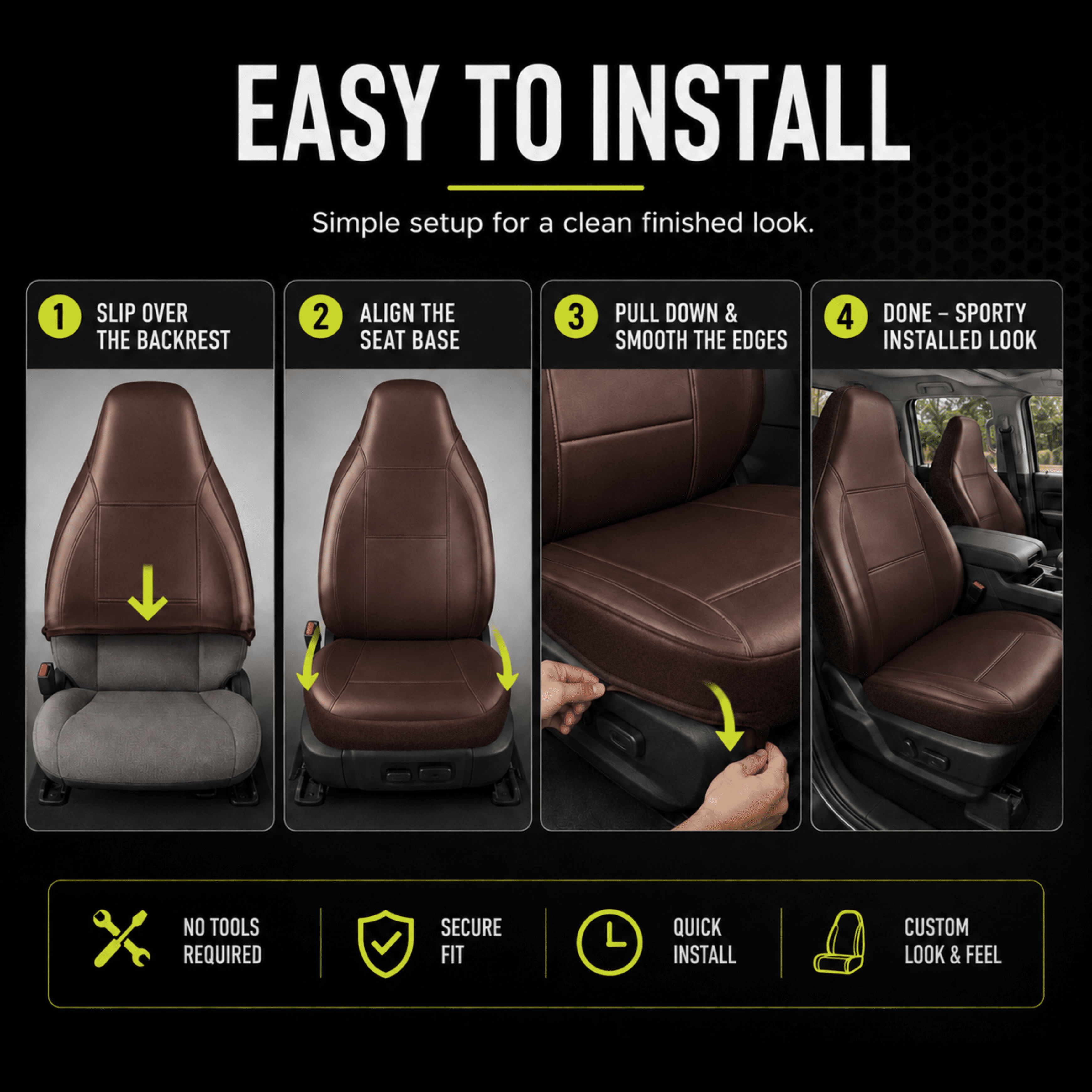 Auto Drive Car Seat Cover,High Back Full Leather Seat Protector Front Seat, Premium Comfortable Anti-Slip, Airbag Compatible Universal Fit for Cars SUVs Trucks,Brown