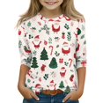 thumbnail image 2 of OIOLOYJM Christmas 3/4 Sleeve Tops for Girls Casual Cute Christmas Print Crew Neck Slim Fit Tees Stylish Breathable Outdoor Workout Outfits, 2 of 3