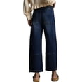 thumbnail image 3 of Women Elastic Waist Casual Wide Leg Jeans Ankle Barrel Capri Denim Pants, 3 of 7