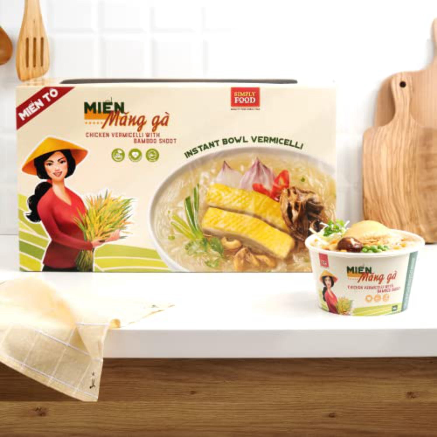 Instant Chicken Glass Noodle (9 Bowls/Box): $1.99 per Bowl (55g), Fork Included by Simply Food