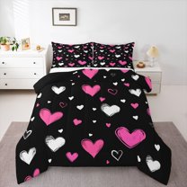Homewish Teens Female Men Romantic Couple Lover 3 Pieces Queen Comforter Set,Red Love Heart Print Ultra Soft Bedding Sets,Happy Valentine'S Day Bedding Comforter Set Breathable
