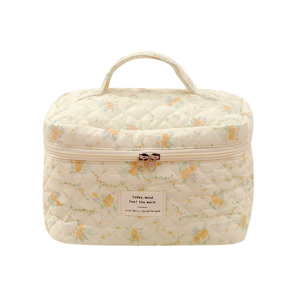 Neceser de gran capacidad con compartimento floral pequeño y acolchado, con bonitas flores