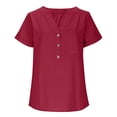 thumbnail image 5 of Aboser Women's Dressy Casual Linen Blouses Button Up Henley Shirts Breathable Casual Short Sleeve Shirt Tops Office Workwear Soft V Neck Tunic Top, 5 of 9