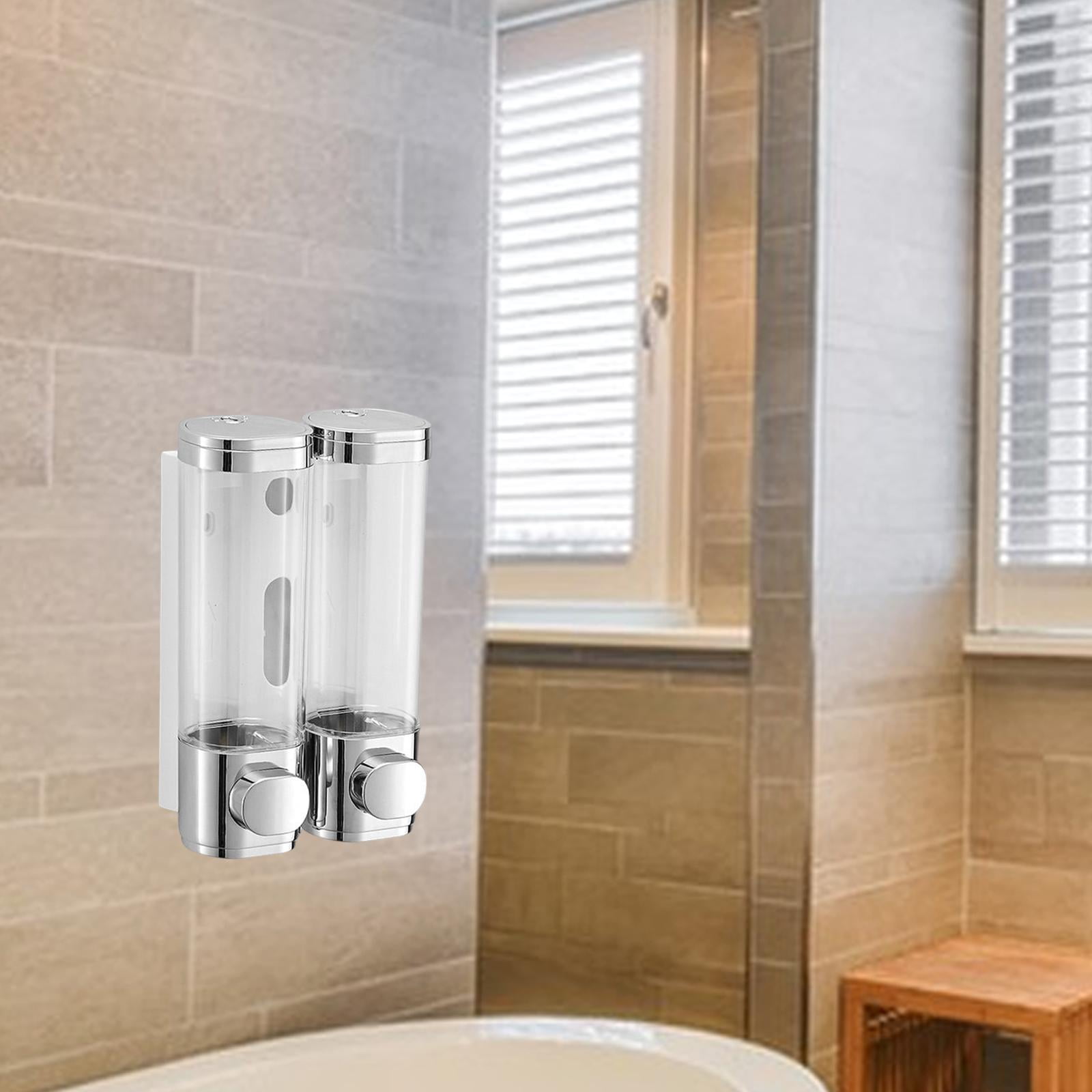 Fiocias Hand Press Soap Dispenser Wall Mounted Container Bath Liquid Soap Dispenser for Silver Double