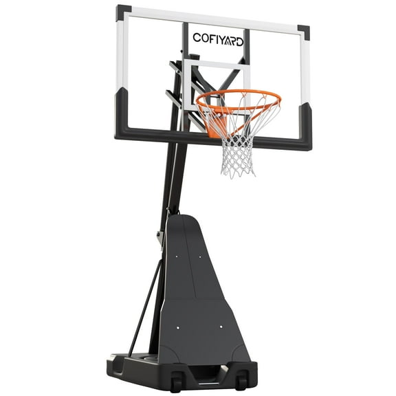 Cofiyard 54 inch Shatterproof Backboard Basketball Hoop, 5.25-10FT Height Adjustable Portable Basketball Goal System with Sandbag,