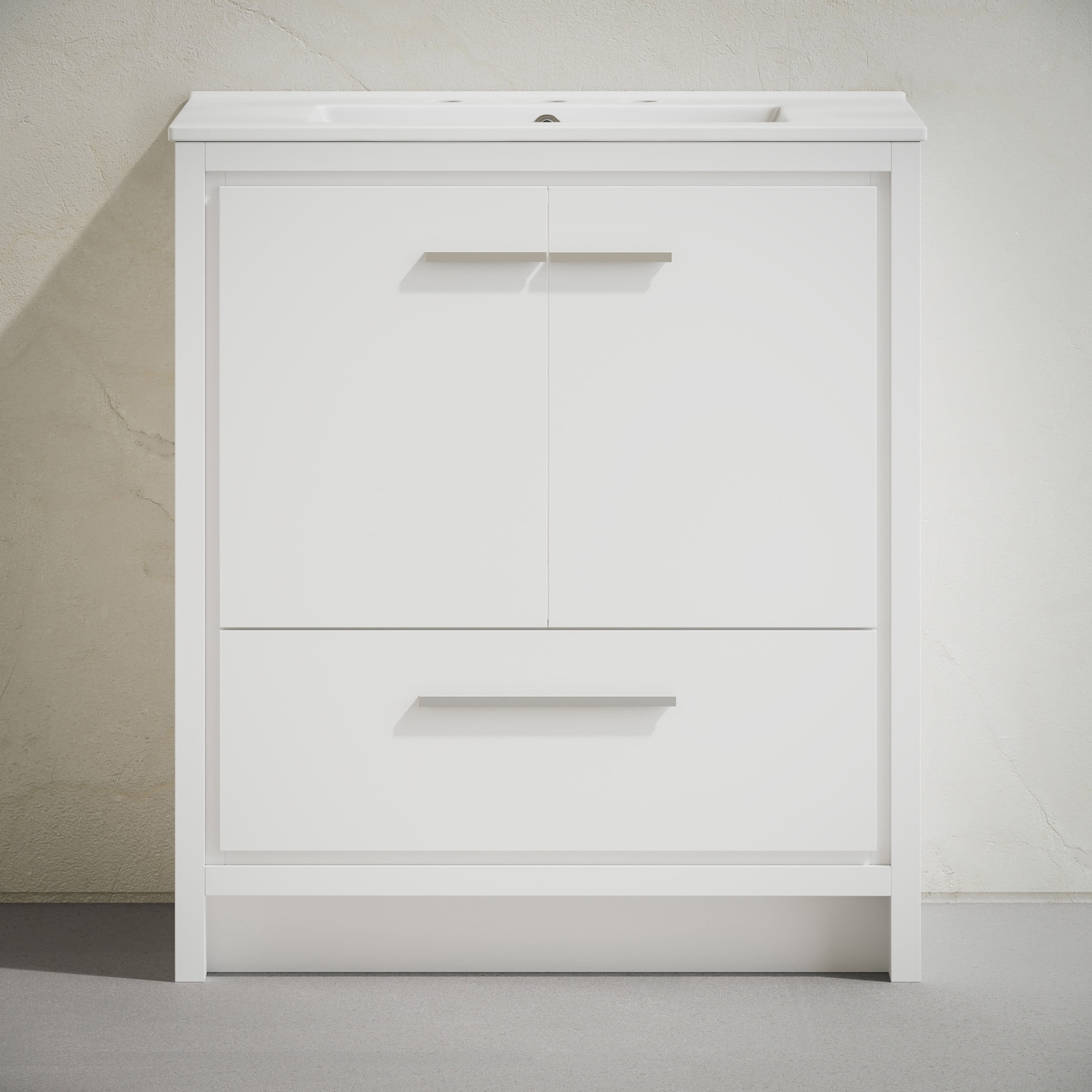 Virage 30" Freestanding Bathroom Vanity in White with 3-Hole Widespread Sink Top